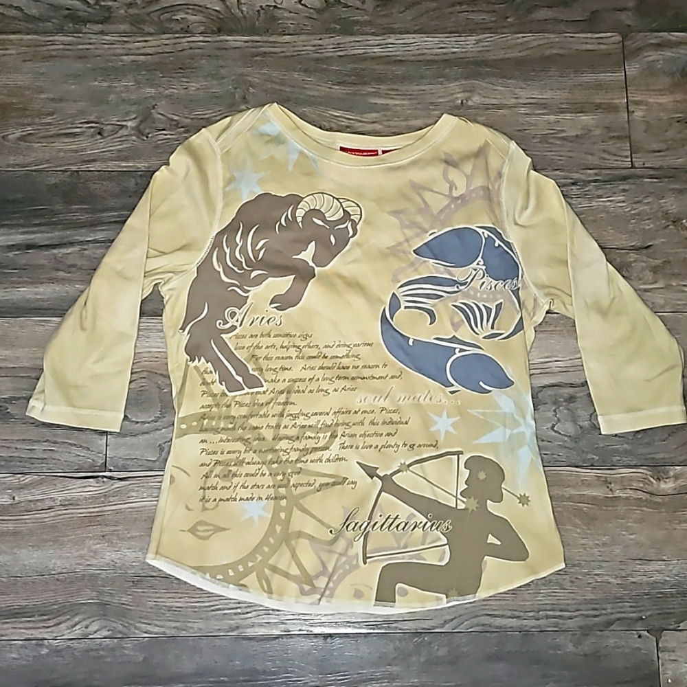 Gloria Vanderbilt knit top xl astrology print Pisces Capricorn Sagittarius y2k